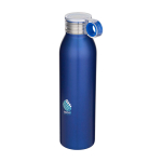 Bouteille en acier inoxydable recyclé avec anse ronde 650 ml couleur bleu roi vue avec impression sérigraphique