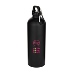 Gourde mate en acier inoxydable recyclé avec mousqueton 750 ml couleur noir vue avec impression sérigraphique