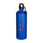 Gourde mate en acier inoxydable recyclé avec mousqueton 750 ml couleur bleu roi vue avec impression sérigraphique