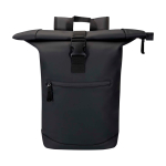 Sac à dos roll-top en cuir synthétique imperméable pour PC 15” couleur noir deuxième vue frontale