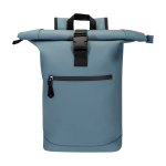 Sac à dos roll-top en cuir synthétique imperméable pour PC 15” couleur cyan deuxième vue frontale
