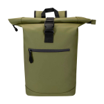 Sac à dos roll-top en cuir synthétique imperméable pour PC 15” couleur vert foncé deuxième vue frontale