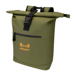 Sac à dos roll-top en cuir synthétique imperméable pour PC 15” couleur vert foncé vue impression transfert