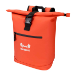 Sac à dos roll-top en cuir synthétique imperméable pour PC 15” couleur saumon vue impression transfert