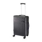 Valise trolley extensible en plastique recyclé résistant aux chocs couleur noir vue impression avec logo 2
