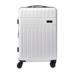 Valise trolley extensible en plastique recyclé résistant aux chocs couleur argenté deuxième vue frontale