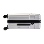 Valise trolley extensible en plastique recyclé résistant aux chocs couleur argenté troisième vue frontale