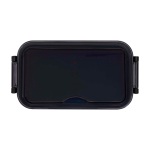 Lunch box en plastique avec couverts assortis et grand compartiment couleur bleu deuxième vue frontale