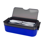 Lunch box en plastique avec couverts assortis et grand compartiment couleur bleu deuxième vue