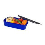 Lunch box en plastique avec couverts assortis et grand compartiment couleur bleu troisième vue