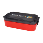 Lunch box en plastique avec couverts assortis et grand compartiment couleur rouge