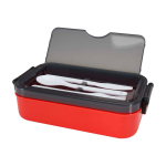 Lunch box en plastique avec couverts assortis et grand compartiment couleur rouge deuxième vue