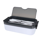 Lunch box en plastique avec couverts assortis et grand compartiment couleur blanc deuxième vue