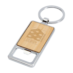 Porte-clés moderne en bambou servant également de décapsuleur couleur naturel vue impression avec logo 2
