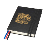 Carnet A5 à couverture rigide en plastique recyclé avec agenda couleur noir vue impression sérigraphique