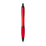 Stylo en plastique recyclé avec détails noirs, encre noire couleur rouge deuxième vue arrière