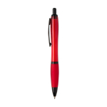 Stylo en plastique recyclé avec détails noirs, encre noire couleur rouge vue latérale