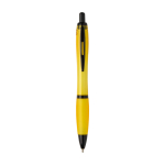 Stylo en plastique recyclé avec détails noirs, encre noire couleur jaune