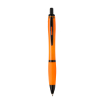 Stylo en plastique recyclé avec détails noirs, encre noire couleur orange