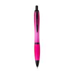 Stylo en plastique recyclé avec détails noirs, encre noire couleur fuchsia