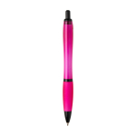Stylo en plastique recyclé avec détails noirs, encre noire couleur fuchsia deuxième vue arrière