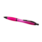 Stylo en plastique recyclé avec détails noirs, encre noire couleur fuchsia deuxième vue