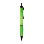 Stylo en plastique recyclé avec détails noirs, encre noire couleur vert lime deuxième vue latérale