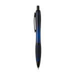 Stylo en plastique recyclé avec détails noirs, encre noire couleur bleu marine vue latérale