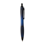 Stylo en plastique recyclé avec détails noirs, encre noire couleur bleu marine deuxième vue latérale