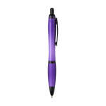 Stylo en plastique recyclé avec détails noirs, encre noire couleur mauve deuxième vue latérale
