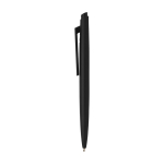 Stylo en plastique recyclé au design minimaliste, encre bleue couleur noir vue latérale
