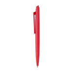 Stylo en plastique recyclé au design minimaliste, encre bleue couleur rouge vue latérale