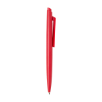 Stylo en plastique recyclé au design minimaliste, encre bleue couleur rouge deuxième vue latérale