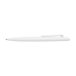 Stylo en plastique recyclé au design minimaliste, encre bleue couleur blanc deuxième vue frontale