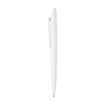 Stylo en plastique recyclé au design minimaliste, encre bleue couleur blanc vue latérale
