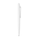 Stylo en plastique recyclé au design minimaliste, encre bleue couleur blanc deuxième vue latérale