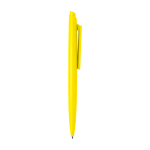 Stylo en plastique recyclé au design minimaliste, encre bleue couleur jaune deuxième vue latérale
