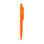 Stylo en plastique recyclé au design minimaliste, encre bleue couleur orange deuxième vue latérale