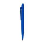 Stylo en plastique recyclé au design minimaliste, encre bleue couleur bleu roi vue latérale