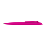 Stylo en plastique recyclé au design minimaliste, encre bleue couleur fuchsia deuxième vue frontale