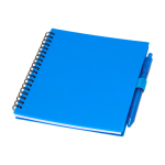 Carnet en plastique recyclé avec stylo et support, encre bleue couleur bleu