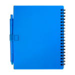 Carnet en plastique recyclé avec stylo et support, encre bleue couleur bleu deuxième vue arrière