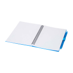 Carnet en plastique recyclé avec stylo et support, encre bleue couleur bleu deuxième vue