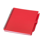 Carnet en plastique recyclé avec stylo et support, encre bleue couleur rouge