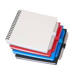 Carnet en plastique recyclé avec stylo et support, encre bleue couleur rouge deuxième vue en couleurs