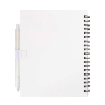 Carnet en plastique recyclé avec stylo et support, encre bleue couleur blanc deuxième vue arrière