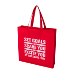 Sac de courses en non-tissé recyclé durable avec soufflet couleur rouge vue impression sérigraphique
