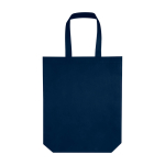 Sac de courses en non-tissé recyclé durable avec soufflet couleur bleu marine troisième vue frontale