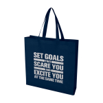 Sac de courses en non-tissé recyclé durable avec soufflet couleur bleu marine vue impression sérigraphique