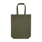Sac de courses en non-tissé recyclé durable avec soufflet couleur vert foncé troisième vue frontale